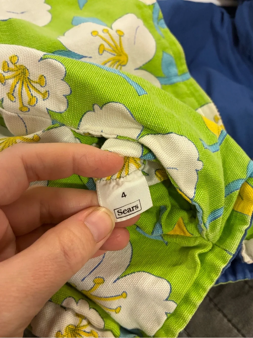Sears Vintage Girls Green Floral Hooded Jacket - White & Blue Size 4